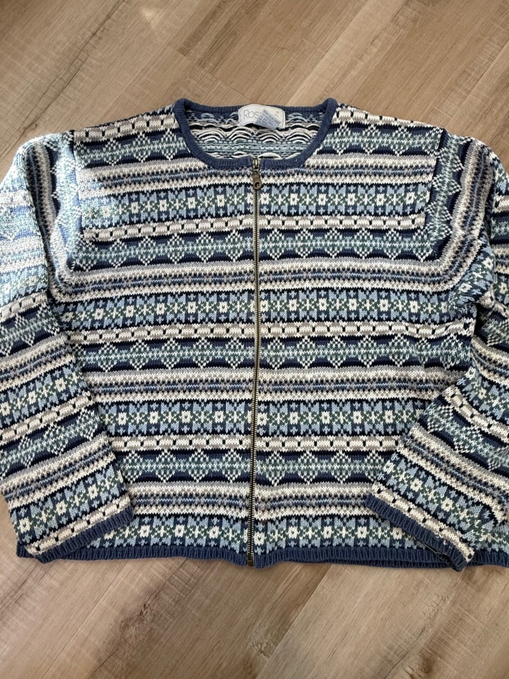 Vintage Rosanna Nordic Fair Isle Zip-Front Cardigan Sweater Size Large